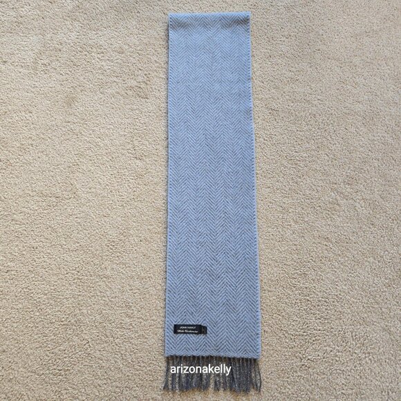 John Hanly Merino Wool & Cashmere Herringbone Scarf Grey Blue Thick Ireland - Picture 8 of 13